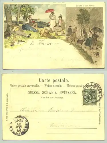 Künstler / Wetter-Motiv 1901 (intern : 1025581) Ansichstkarte. "So wars - So haette es sein koennen". Postalisch gelaufen 1901