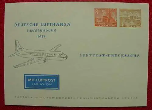 GS Lufthansa 1954. Selten ! (intern : ) < : Ganzsache "Deutsche Lufthansa - Neugruendung 1954". Sehr sauberer Beleg