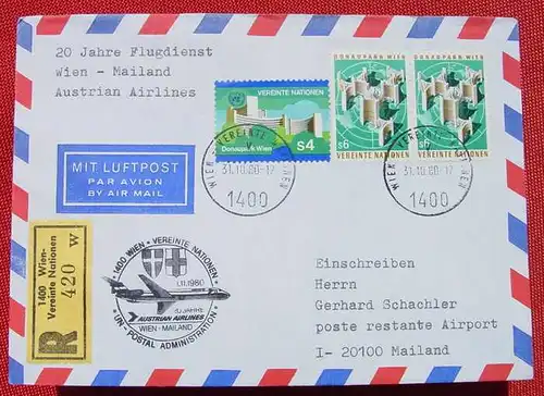 () E-Brief UN-Wien. 20 Jahre Flugdienst Wien - Mailand 1980