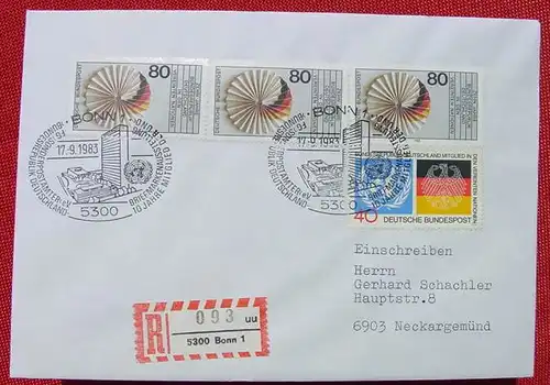 (1038652) Brief. Einschreiben. BRD 10 J. in UNO. Briefmarken-Ausstellung. BONN 1983