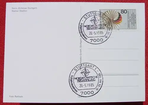 () Postkarte. 2 SST Stuttgart Nordatlantische Versammlung 1985