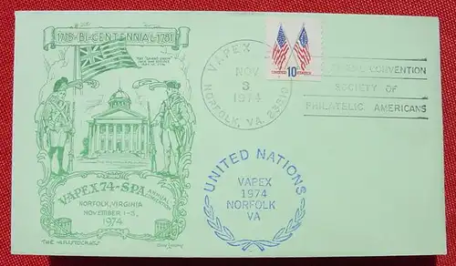 () Brief. USA. UNO. Sonderstempel Vapex 74. Norfolk 1974