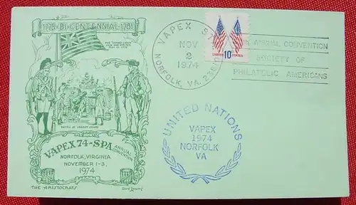 () Brief. USA. UNO. Sonderstempel Vapex 74. Norfolk 1974