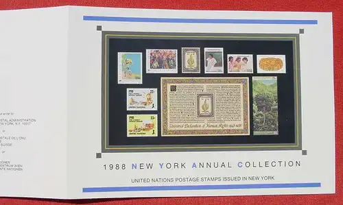 () Faltmappe. UNO 1988 New York Annual Collection. United Nations Postage Stamps issued in New York