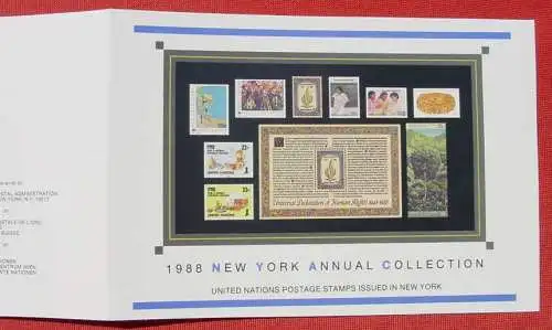 Neu : Versandkosten ab Euro 2,50 () Faltmappe. UNO 1988 New York Annual Collection. United Nations Postage Stamps issued in New York  Sehr guter, ungebrauchter Zustand. Marken noch Originalverpackt. Komplett.