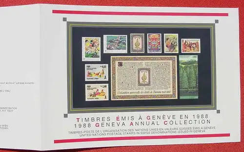 () Faltmappe. UNO. 1988 Geneva Annual Collection. United Nations Postage Stamps in Swiss Denominations issued in Geneva