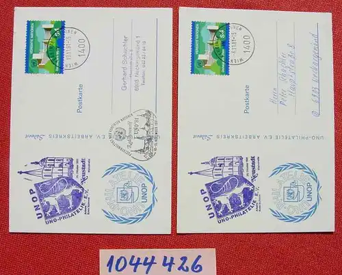 (1044426) 2 diverse Postkarten UNOP. Uno-Philatelie Neustadt Weinstrasse 1981. Rückseiten blanko, Umlaufspuren.