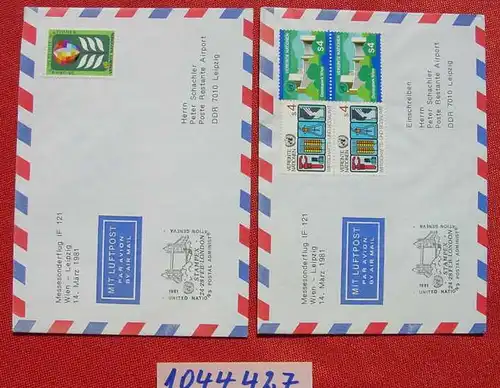 (1044427) 2 x Luftpost-Briefe. Aufdruck Stampex London. United Nations Geneva. Briefmarken nicht gestempelt