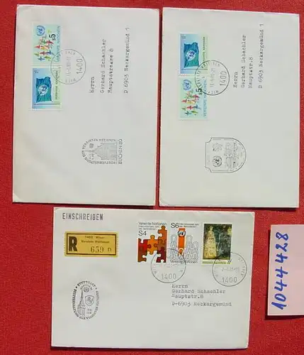 () 7 x postalisch gelaufene Briefe mit Thema UNO. Vereinte Nationen. Diverse Stempel aus 1980-1982