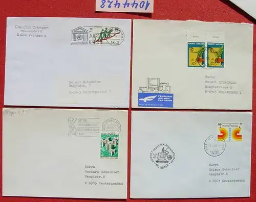 () 7 x postalisch gelaufene Briefe mit Thema UNO. Vereinte Nationen. Diverse Stempel aus 1980-1982