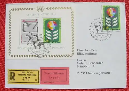 () Vereinte Nationen. 35. Gruendungstag 1980. Eilboten Brief Einschreiben # UNO