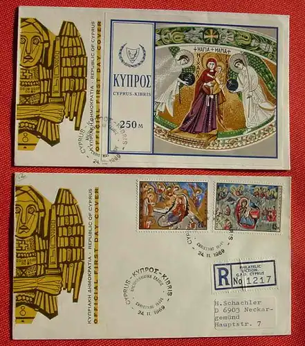 () 2 x FDC Cyprus Weihnachten 1969. Sehr guter Zustand. Siehe bitte Bilder