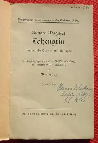 () Richard Wagner "Lohengrin". Reclam-Band Nr. 4750. 112 Seiten, siehe bitte Beschreibung und Bild