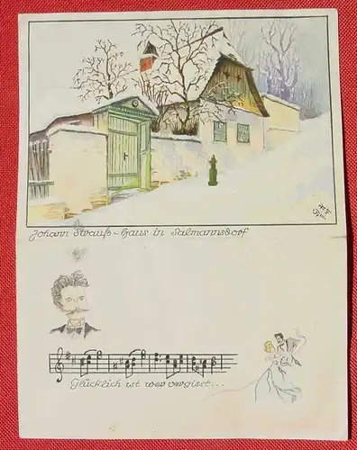 (1048001) Original Künstlerzeichnung Wien Salmannsdorf Johann Strauß-Haus. Siehe bitte Beschreibung u. Bilder