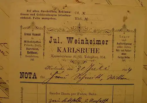 Karlsruhe. 5 Fa.-Geldquittungen 1903-04 (1010612)