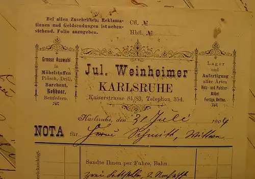 Karlsruhe. 5 Fa.-Geldquittungen 1903-04 ()