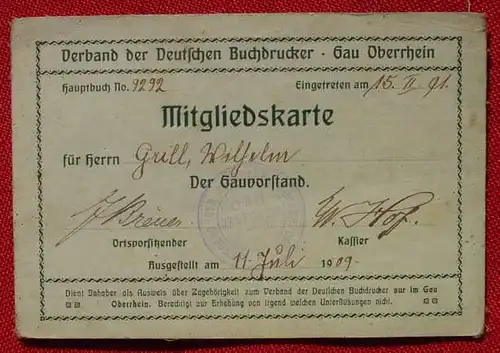 Mitgliedskarte Buchdrucker 1909 (2002668)