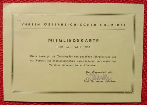 Mitgliedskarte, Oesterr. Chemiker 1962 ()
