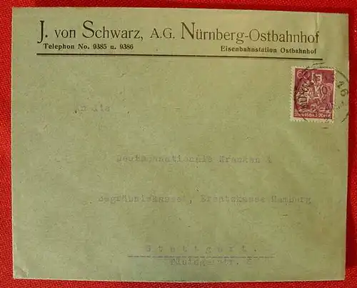 Briefkuvert, Fa. Schwarz, Nuernberg 1921 (0080470)