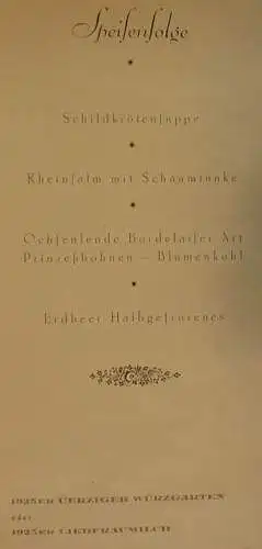 Neu + gültig : Versandkosten ab Euro 1,50 (intern ) BONN 1928 Königshof. Einladungskarte, bzw. Speisenkarte zum Empfangsabend im Königshof in Bonn am 10. April 1928 : '105. Tagung der Strassenbahner'. Aufgefaltet ca. 21,5 x 19 cm.