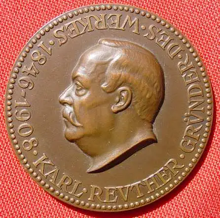 Neu : Versandkosten ab Euro 3,00 / BRD (intern : ) Karl Reuther-Medaille Mannheim 1908 (Carl Reuther * 31. Oktober 1846 in Gemmrigheim; † 13. Juni 1908 in Mannheim) Für treue Mitarbeit / Bopp u. Reuther Mannheim . Gründer des Werkes 1846...