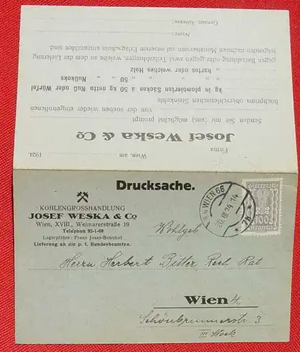 WIEN Falt-PK Kohlen-Reklame 1924 (1032886)