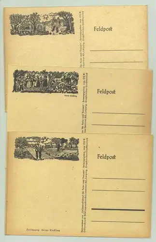 () 10 Feldpost Postkarten mit kleinen Bildern. Soldaten. Militaer. Leipzig um 1942, OKW