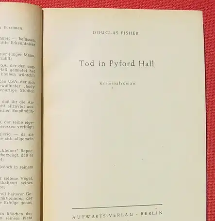 () Fischer "Tod in Pyford Hall". Kriminalroman. 1953. Der Aufwaerts-Kriminal-Roman. 41. Bd