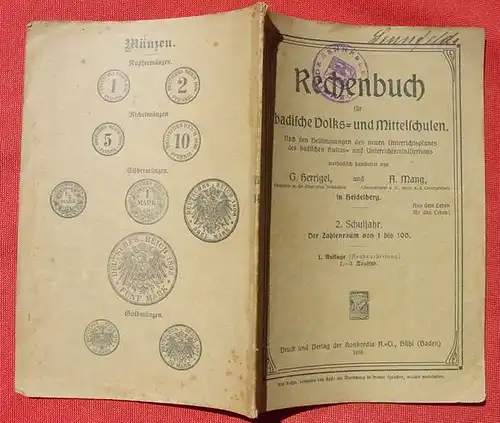 (1007825) "Rechenbuch fuer badische Volks- und Mittelschulen" 2. Schuljahr. Buehl 1919, 1. A.,