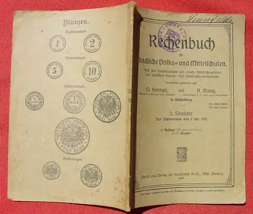 () "Rechenbuch fuer badische Volks- und Mittelschulen" 2. Schuljahr. Buehl 1919, 1. A.,