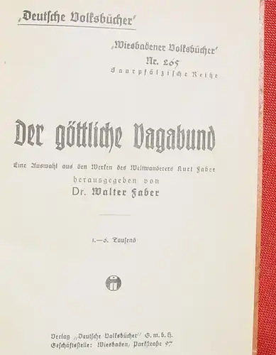 (1008190) "Kurt Faber, der goettliche Vagabund". Wiesbadener Volksbuecher, Nr. 265
