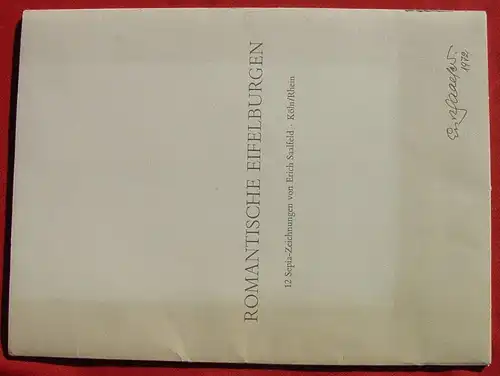 (1012274) "Romantische Eifelburgen" 12 Sepia-Zeichnungen von Erich Saalfeld - Koeln / Rhein.  Kuenstlermappe 1972