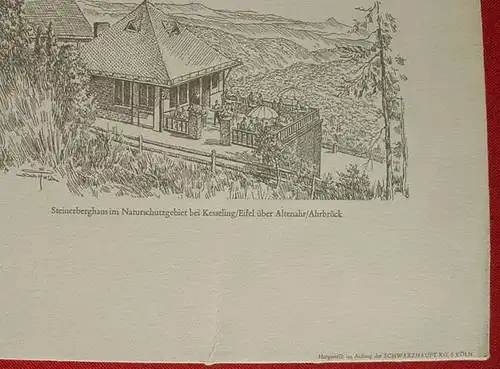 () "Romantische Eifelburgen" 12 Sepia-Zeichnungen von Erich Saalfeld - Koeln / Rhein.  Kuenstlermappe 1972