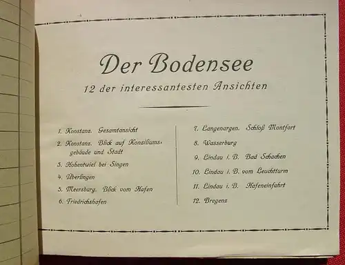 (1010732) "Der Bodensee" 12 Foto-Blaetter. Uebersichtsblatt u. Originaldeckel mit Goldpraegedruck