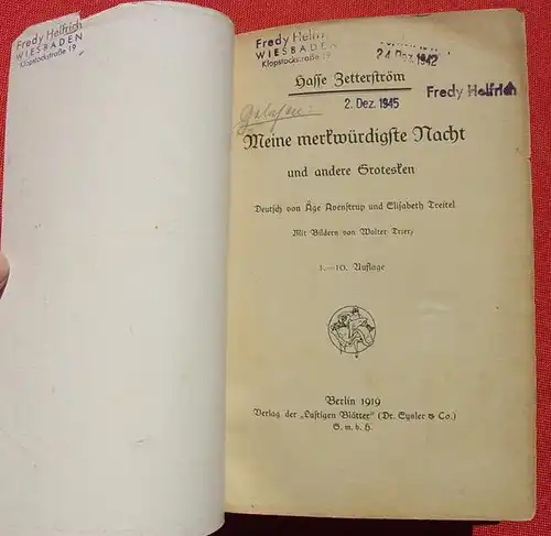 (1010625) Zetterstroem "Grotesken". 144 S., 'Lustige Blaetter' (Dr. Eysler & Co.) Berlin 1919