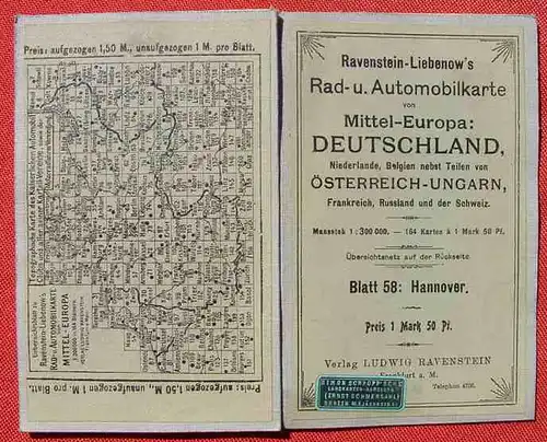 () Rad- u. Automobilkarte 'Hannover'. Ravenstein, Frankfurt /Main um 1910