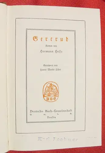 (1009785) Hermann Hesse "Gertrud". Geleitwort v. Hanns Martin Elster. 384 S., Halbleder