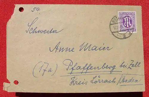 () Briefkuvert mit Marke u. Stempel : Bielefeld 10. 11. 1945