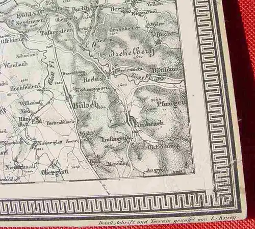 (1009416) Alte Landkarte /Leinen, um 1900, suedlicher Schwarzwald. (grav. v. L. Krieg)