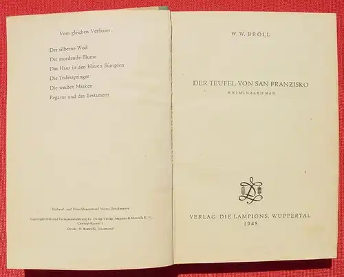 (1009392) Broell "Der Teufel von San Franzisko". Kriminal. 232 S., 1948 Die Lampions, Wuppertal
