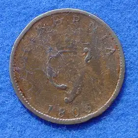 () Muenze. Irland:  Half Penny 1805. KM 147, stark gebraucht