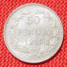 () Muenze. 50 Penniae 1916 Finnland. Herrliche kleine Silbermuenze