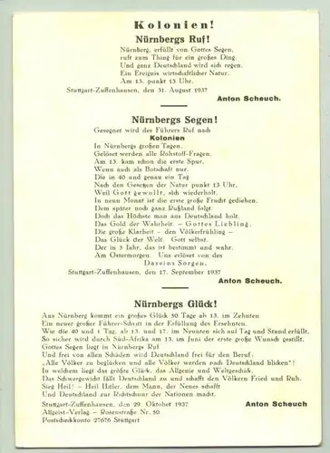 (1009848) Postkarte von 1937. Kolonien ! Verse v. Anton Scheuch