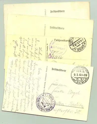 (1025639) 4 Ansichtskarten (Feldpostkarten) aus der Zeit des 1. Weltkrieges. 1915-1916