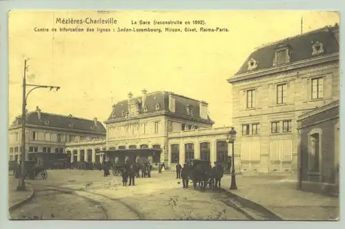 (1025646) Ansichtskarte 1916 mit Vignetten. Mezieres-Charleville Bahnhof ?