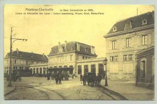 () Ansichtskarte 1916 mit Vignetten. Mezieres-Charleville Bahnhof ?