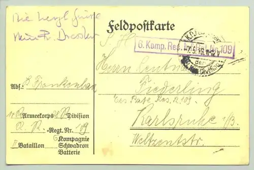 (1025707) Knorr-Suppen-Feldpostkarte 1916. Reklame. Postalisch gelaufen 1916