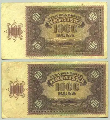 () Banknoten. Geldscheine. 2 x 1000 KUNA, Zagreb 1941