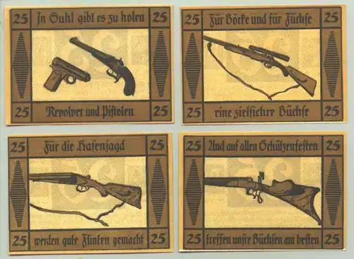 () 8 x kleine Notgeldscheine SUHL / Waffen um 1921. PLZ 98527