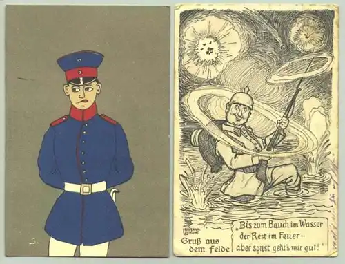 () 4 x Postkarten. Militaer und Humor 1915-1917